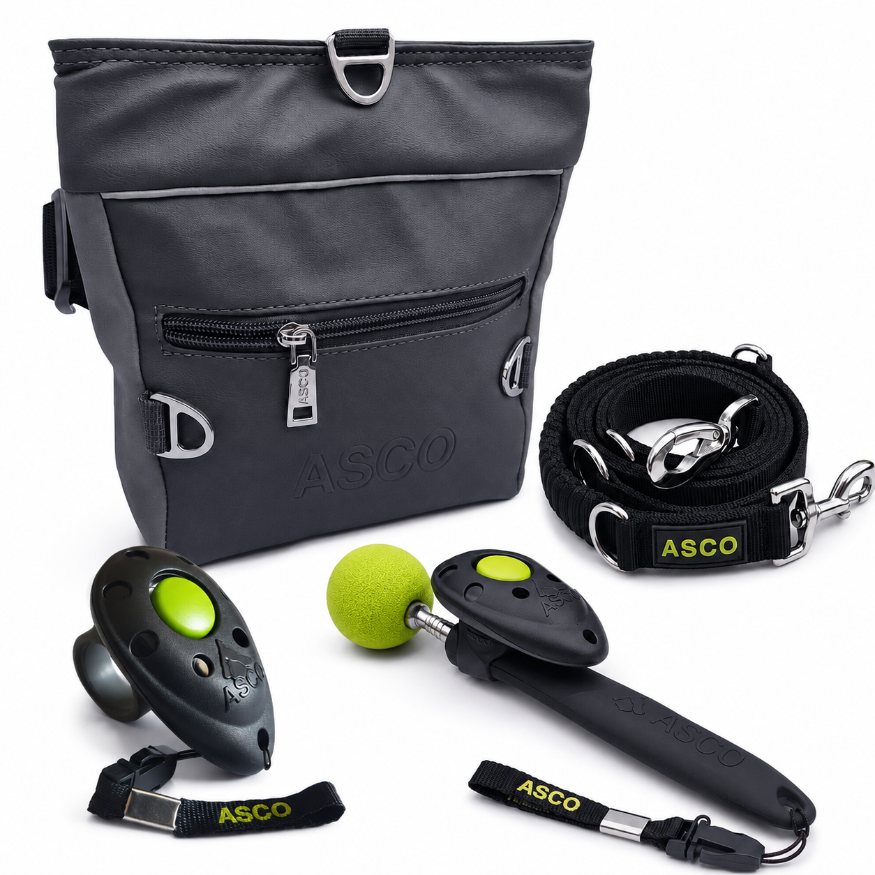 ASCO Profi Hundetraining Set für Hunde mit Futterbeutel, Clicker, Target Stick und Trainingsleine