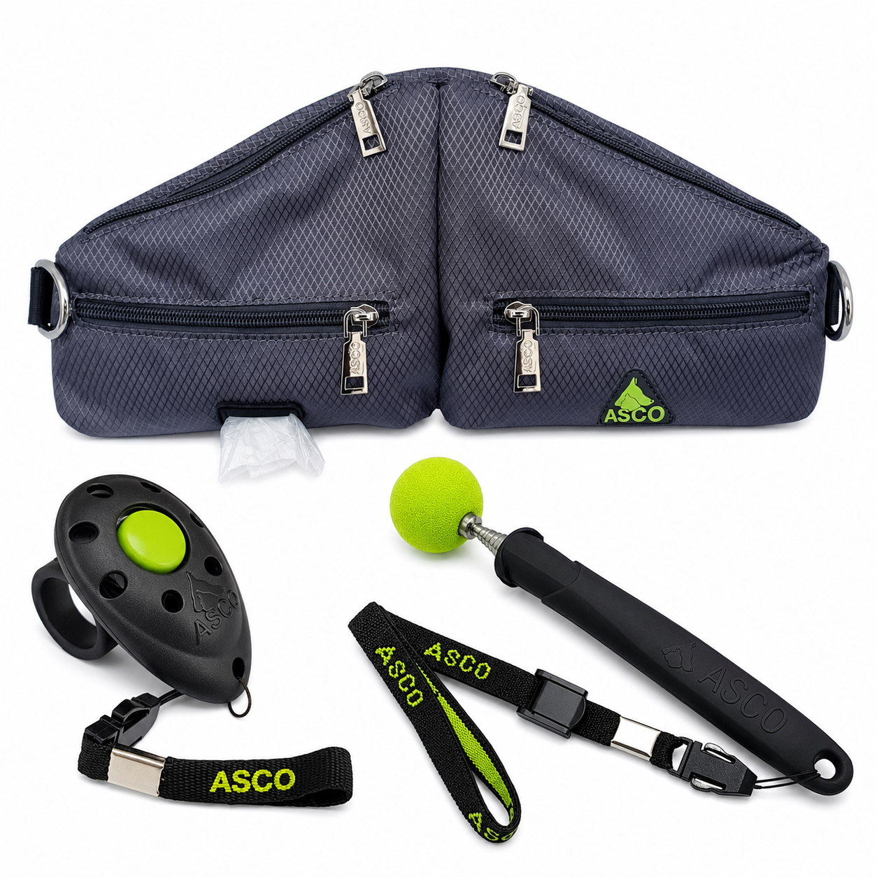 ASCO Clickertraining Starter-Set mit Futterbeutel, Finger Clicker und Target Stick für Hunde