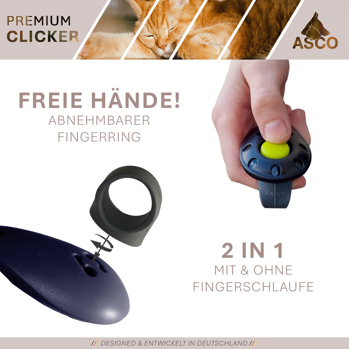 ASCO Finger Clicker – Clickertraining Premium Klicker für Hunde, Katzen, Pferde