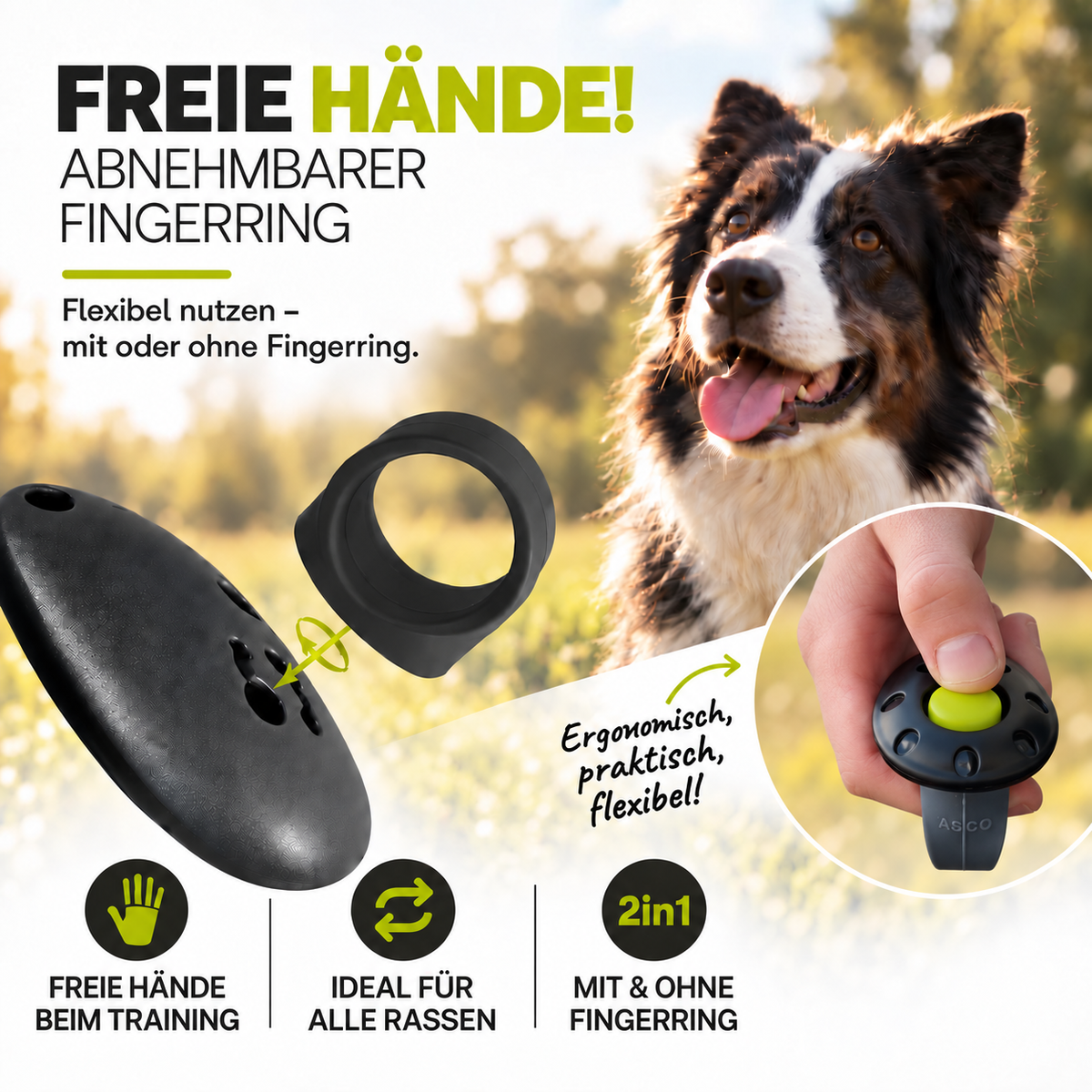 Finger Clicker für Hunde & Katzen mit abnehmbarem Fingerring | ASCO