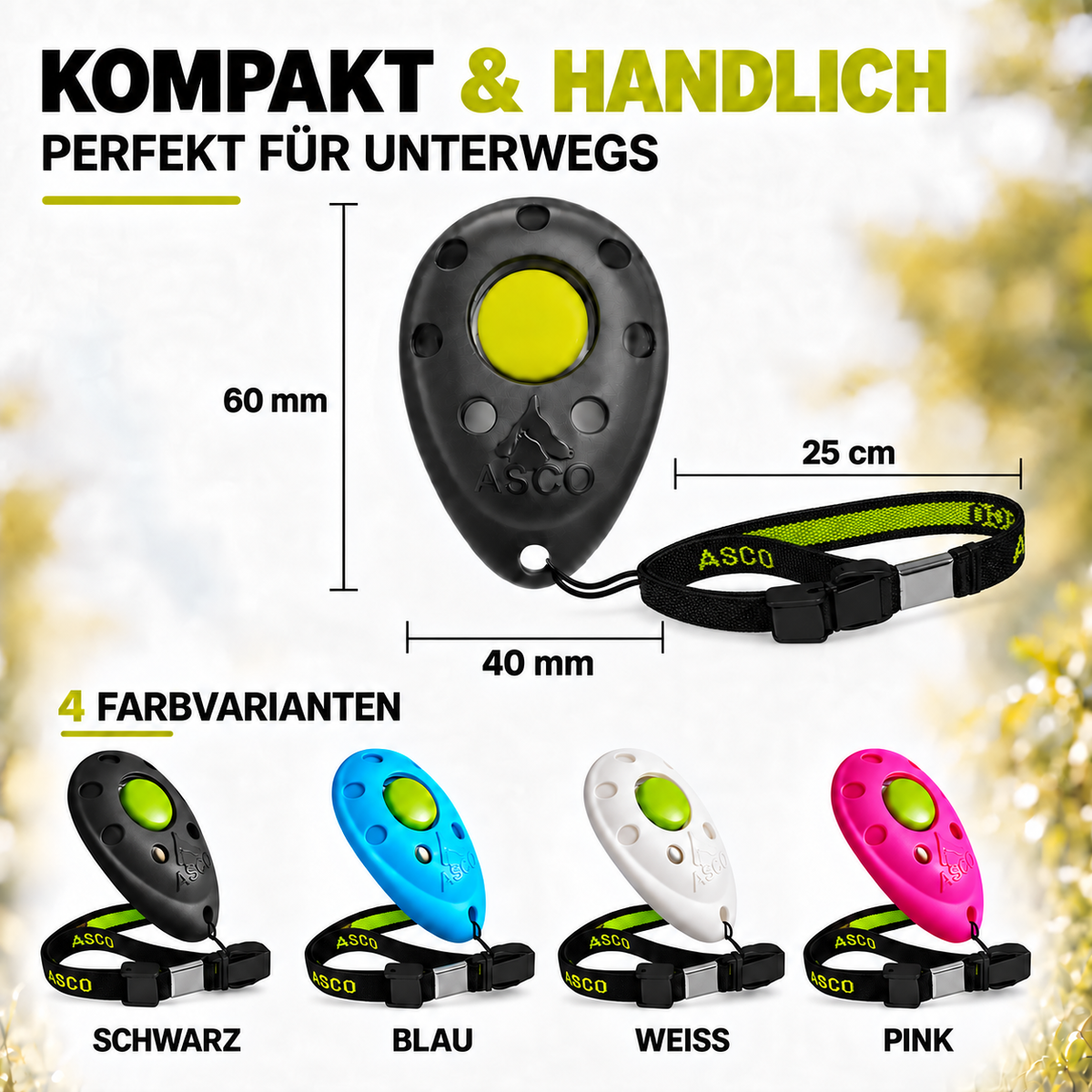 Premium Clicker für Hunde & Katzen mit elastischer Handschlaufe | ASCO