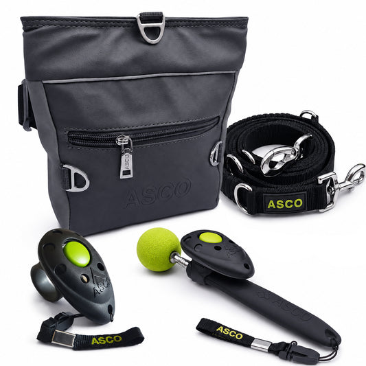 ASCO Profi Hundetraining Set für Hunde mit Futterbeutel, Clicker, Target Stick und Trainingsleine