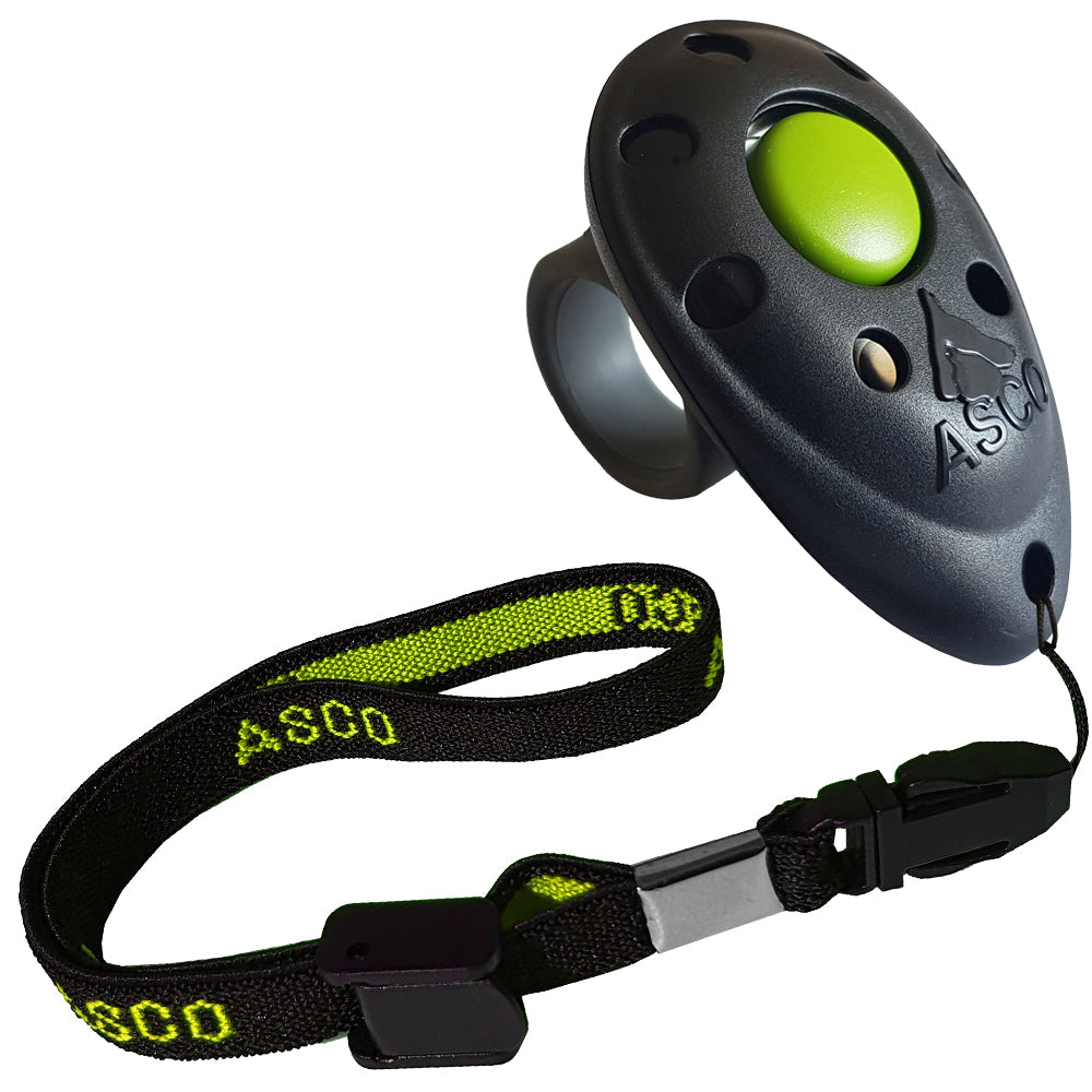 ASCO Premium Finger Clicker mit elastischer Handschlaufe – Clickertraining für Hunde, Katzen