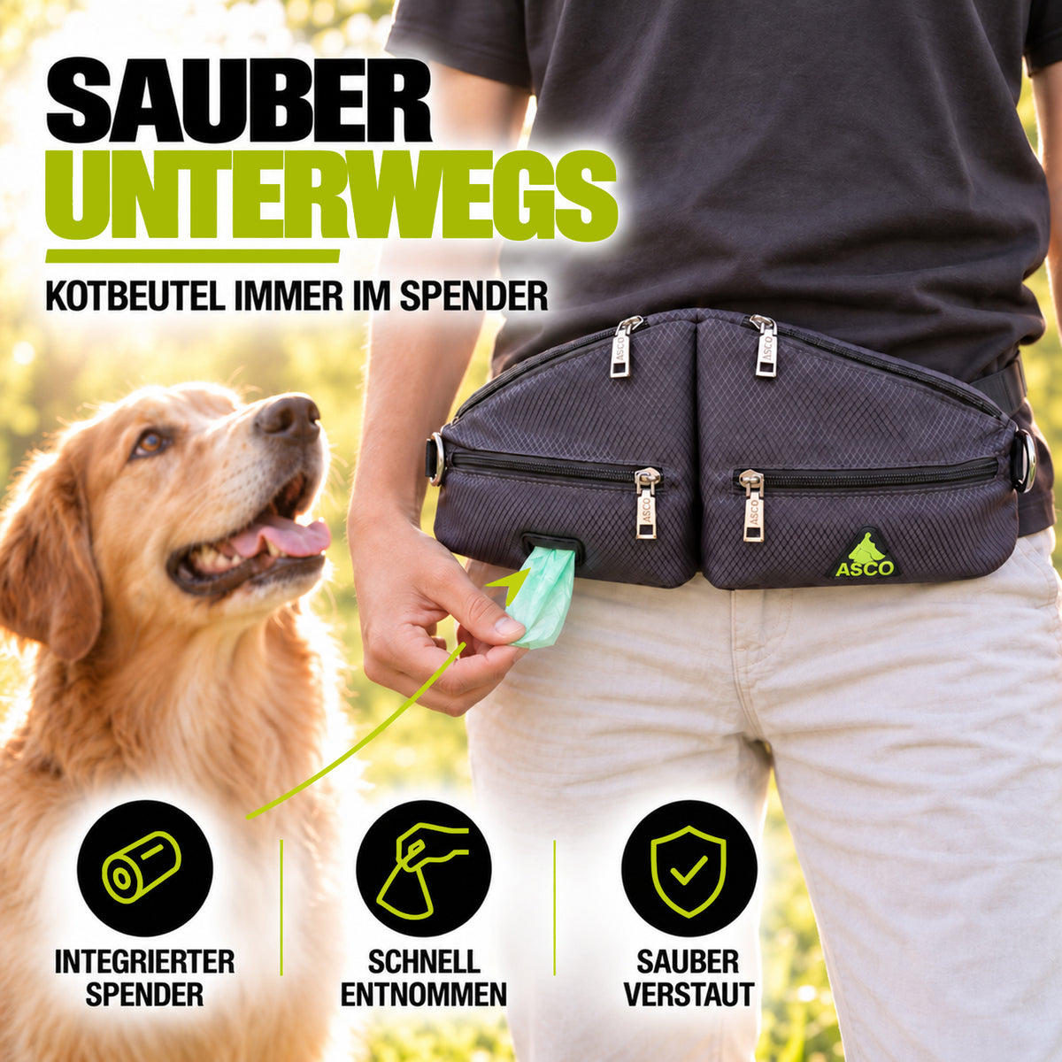 ASCO Futterbeutel Duo für Hunde mit 2 Leckerlitaschen