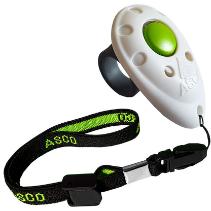 ASCO Premium Finger Clicker mit elastischer Handschlaufe – Clickertraining für Hunde, Katzen