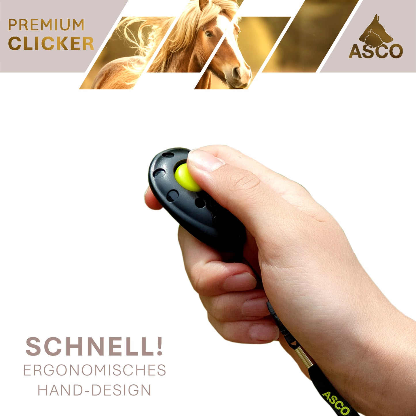 ASCO Premium Clicker, Finger Clicker für Clickertraining, Hunde Katzen Pferde Profi Clicker, Hundetraining Klicker