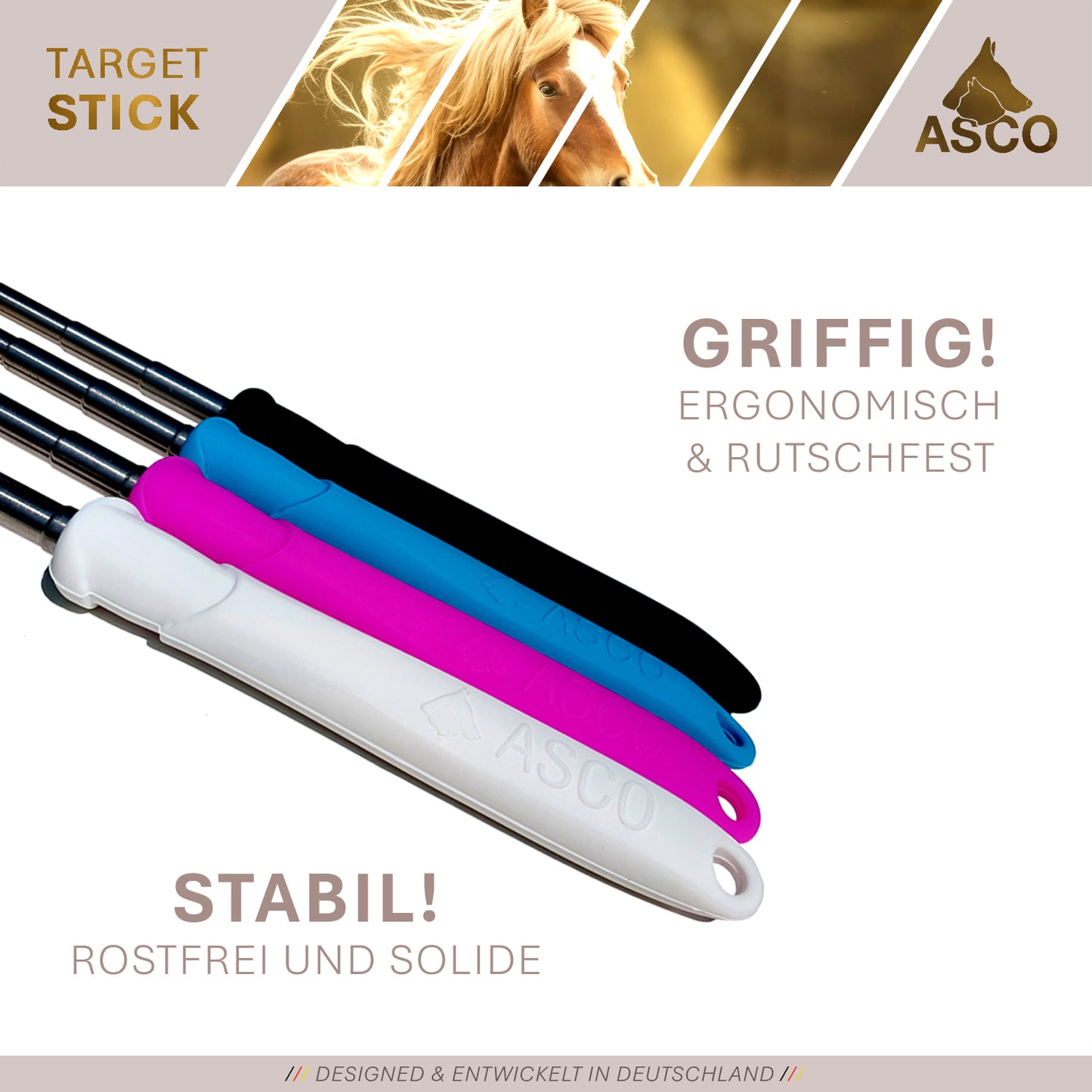 ASCO Target Stick - Target Stab für Hunde Katzen Targettraining - Targetstick ausziehbar mit Softball - Edelstahl Targetstab mit Teleskopfunktion